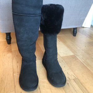 UGG Bailey Button Over The Knee Black Suede Sheepskin Tall Boots Size US 7 Women
